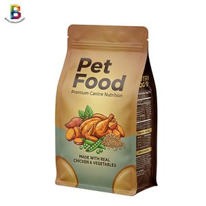 Custom Aluminum Foil Plastic Resealable Packaging 3kg 5kg Flat Bottom Stand up Pouch Pet Cat Dog Food Packaging Bag