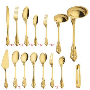 Gold-Plated 72 PCS Mirror Polish 304 Stainless Steel Flatware Set with Wooden Box for Gift