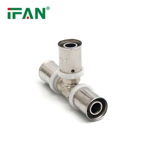 Ifan DIN 16892 Brass Press Fittings Water Use Pex Press Fittings Equal Tee 16-32mm Brass Pex Fittings