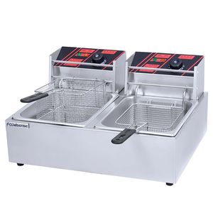 Food Equipment Double Tanks Potato Chip Fat Frying Machine Price Kitchen Best Table Top Commercial Electric Deep Fryer