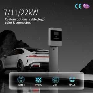 Best Commercial 7/11/22kw 4.3inche Display Type1/Type2/Gbt/Nacs Wall-Mounted Mobile Universal Pile Single Gun Charging Stations AC Electric Byd Car Charger EV