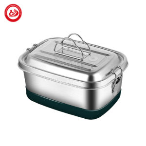 Wholesale Stainless Steel Outdoor Custom Double Layers Lunch Box with Silicone Bottom