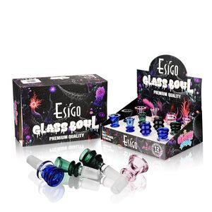 Esigo Premium Quality Colorful Glass Bowl 14mm Male Joint Hand Blown Smoking Accessories Dry Herb Oil Rig Water Pipe Replacement Parts Display Box