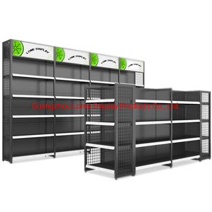 Supermarket and Convenient Store Shelves Steel Wood Shelves Retail Display Showcase