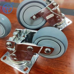 Wbd 3 4 5 Inch Chrome Plated Spring Loaded Casters Double Spring Shock Absorbing Caster Industrial Swivel TPR Wheels Ball Bearing Castor