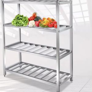 Restaurant Kitchen Metal Catering Rack Shelf Factory Square Legs Stainless Steel Storage Shelving with 4 Tiers