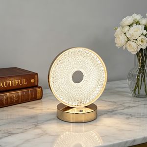 Luxury Golden Crystal LED Table Lamp 3 Color Touch Dimmable USB Rechargeable Cordless Decorative Night Light