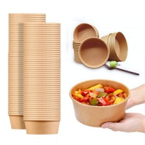 Biodegradable Salad Bowl Coated with PLA Lid Eco Friendly Disposable Kraft Paper Bowl