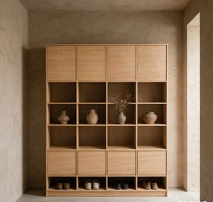Minimalist Modular 4-Door Solid Oak Bookcase with OEM/ODM Wooden MDF Display Cabinet