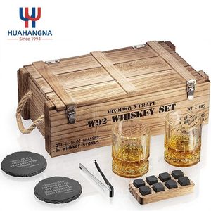Wholesale Whiskey Stones Gift Set Whiskey Glass and Stones Set with Wooden Crate for Birthday Wedding Party