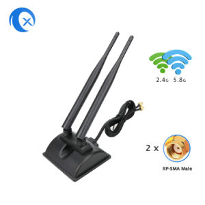 6dBi WiFi Antenna with RP-SMA Male Connector 2.4GHz 5GHz Dual Band Wireless Antenna with Magnetic Base for PCI-E WiFi Network Card WiFi Wireless Router