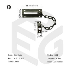 Heavy Duty 1.2mm Steel Door Chain 1-1/2" X 3-1/2" Antique Brass for Apartment/Hotel
