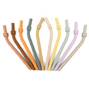 10 Colors Food Grade Reusable Silicone Rubber Straw with Cleaning Brush for Drinking Flexible Silicone Straws Cup Straw