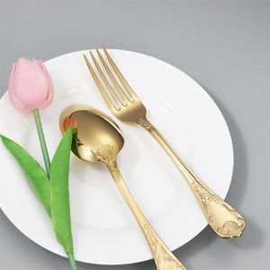 4-Piece Gold Cutlery Set Embossed Floral Design Flatware for Hotel Royal Style Gold Cutlery Set - Rust-Resistant Stainless Steel Silverware for Daily & Events