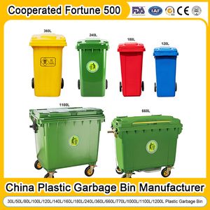 China Garbage Bin Manufacturer 660 Liter Plastic Industrial Dustbin Mobile Trash Bin 1100 Garbage Container with Wheels/Lid/Pedal