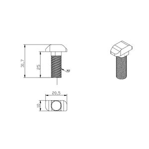 Drop-in T-Studs 45 Series M10*25 (10T-45) Steel Nickel-Plated Aluminum Profile Fasteners #5520