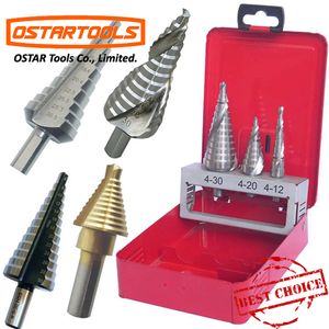 M2 HSS Step Drill Bits with Spiral Flute and 3 Flat Shank