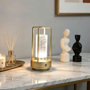 Rechargeable LED Portable Table Lamp Touch Control 3 Color Modes USB Charging Golden Decorative Night Light for Dining Bedroom Hotel Bar