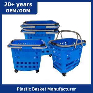 Hot Sale Good Quality High-Capacity Plastic Shopping Trolley Wide Grip Handle Supermarket Shopping Rolling Cart Basket with 4 Wheels