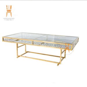 2020 New Design Wedding Stainless Steel Frame with Glass Top Gold Dining Table