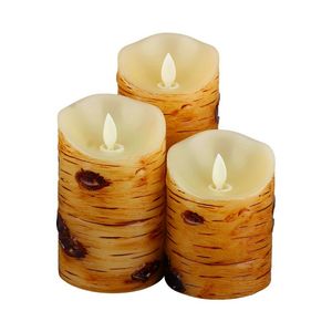 Birch Bark Wax Flameless Pillar Candles with Remote Timer, LED Candles, Remote Control Included