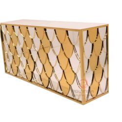 Luxury Gold Stainless Steel Bar Counter Modern Fish-Scale Scallop Pattern Modular Wedding Event Bar Table for Nightclub