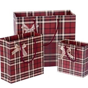 Business Deep Red Base Coffee-Colored Checkered Gift Bag, Handbag, Gift Bag, Paper Packaging Bag, Return Gift Packaging Bag