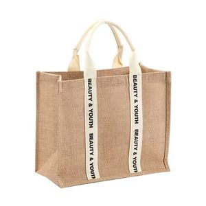 Wholesale Large Natural Reusable Recycled Burlap Tote Bag Customizable Eco-Friendly Jute Tote Bag Shopping Bag with Logos