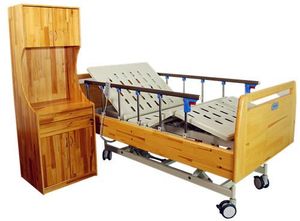 Mobile 3 Section Home Care Bed with Wood or ABS Panels with Four Castors