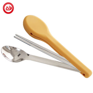Custom Logo Portable Reusable Stainless Steel Cutlery Set Fork Spoon Knife with Silicone Case Silverware 3PCS Picnic Cutlery