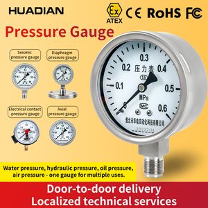 Bourdon Tube Pressure Gauge Boiler Diaphragm Liquid Filled Glycerine Oil Filled Water Pressure Gauge Low Pressure Gas Gauge Hydraulic