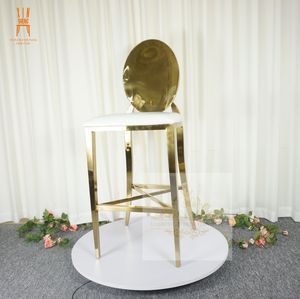 Best Selling Gold Stainless Steel Oval Back Wedding Party Bar Chairs with PU White Cushion Bar Stool for Sale