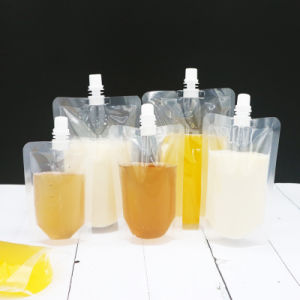 Transparent or Custom Printed Hot Sale Doypack Snacks Packing Sauce Liquid Drink Juice Jelly Milk Yogurt Food Packaging Stand up with Spout Plastic Pouch