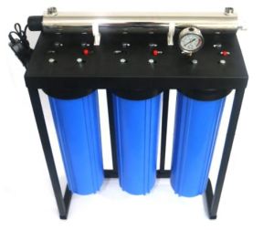 3 Stage Big Blue Whole House Water Filtration System Filter with Pressure Gauge and UV Lamp