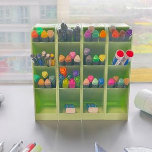 Office Desktop Pen Holder Angled Slanted Oblique Pencil Slant Acrylic Plastic Clear Makeup Brush Kids Desk Organizer Marker Storage Teacher Gift