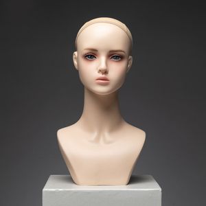 PVC Female Mannequin Head with Shoulder for Wig Display