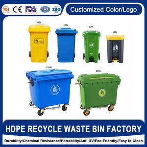 Customizable HDPE Industrial Public Outdoor/100L/120L/240L/360L/660L/1100 Liter Mobile Foot Pedal Trash/Rubbish/Garbage Bin /Waste Container/Dustbin with Wheel