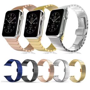 Customized 304 Precision Stainless Steel Adjustable Metal Stainless for Apple Watch Band One Beads 38-49mm Solid Butterfly Buckle Watch Strap