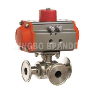 Food Grade Sanitary Tri Clamp 3 Way Stainless Steel 304 316 Pneumatic Actuator Ball Valve