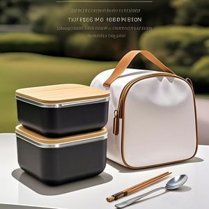 Portable Insulated Stainless Steel Wooden Lid Bento Lunch Box for Office Workers