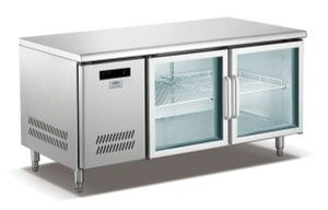 Glass Door Refrigerated Work Table 2-Door Undercounter Chiller for Commercial Kitchens