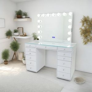 Modern Bedroom Furniture Nordic White LED Dressing Table Makeup Vanities with Mirror and Stool