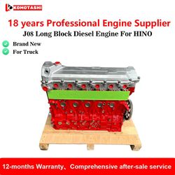 Brand New J08 Long Block Diesel Bare Engine 7.68L 6-Cylinder for Hino Truck Kobelco Excavator