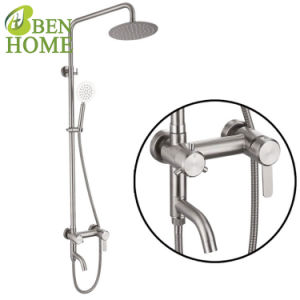 304 Stainless Steel Brushed Round Shape Handle Shower Hot and Cold Water Rain Shower Set