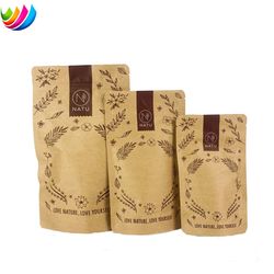 Custom Designed Kraft Self Standing Self Sealing Zipper Brown Stand up Bag Pure Aluminum Plated Food Bag
