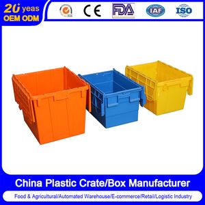 Attached Lid Container Tote Box with Lid Plastic Moving Crate 600*400*315mm