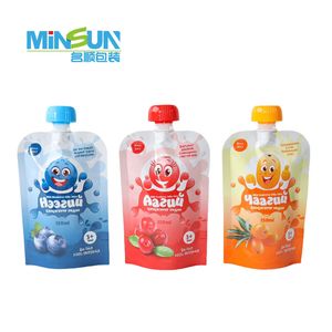 Stand up Juice Packaging Custom Bag for Fruit Drink Spout with Screw Cap Plastic with 250ml to 2L Capacity
