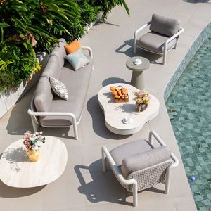Modern Luxury Outdoor Rope Weave Sofa Set, Weatherproof Aluminum Patio Furniture with Cushions, Hotel Poolside Leisure Conversation Set