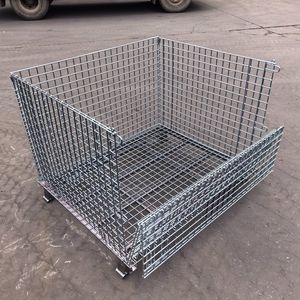 Heavy-Duty Galvanized Wire Mesh Folding Steel Wheeled Container Logistics Warehouse Wire Mesh Cages