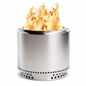 Smokeless Outdoor Fire Pit with Stainless Steel Construction and Lid Grill